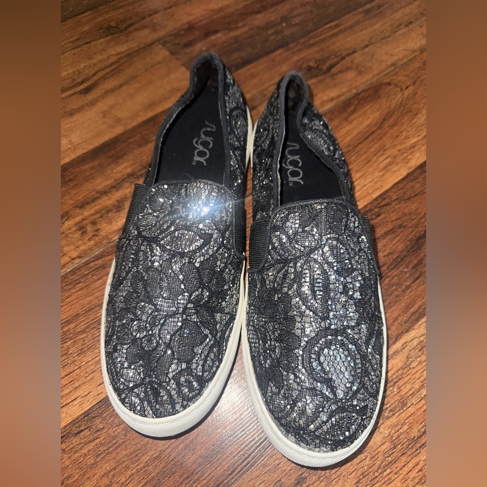 Sugar Black Lace Slip-On Sneakers (#64)